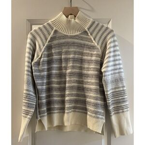 Cyrus Sweater Women Medium Gray Ivory Mock Neck Cozy Soft Knit Cottagecore Boho